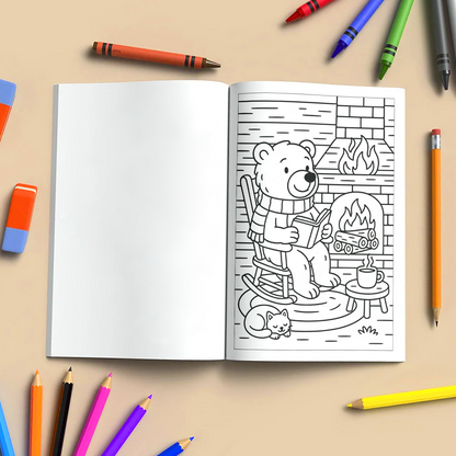 Cozy Cabin Bear – Animal Coloring Pages – 48 Pages – Warm, Rustic, Woodland Vibes – For Kids