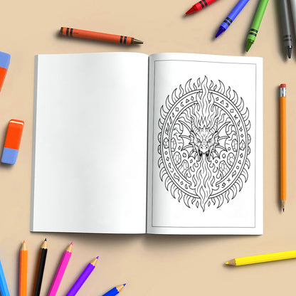 Legends of the Dragon Mandalas Coloring Pages – 48 Pages – Mythical, Fiery, Eastern-Inspired Designs – For Adults