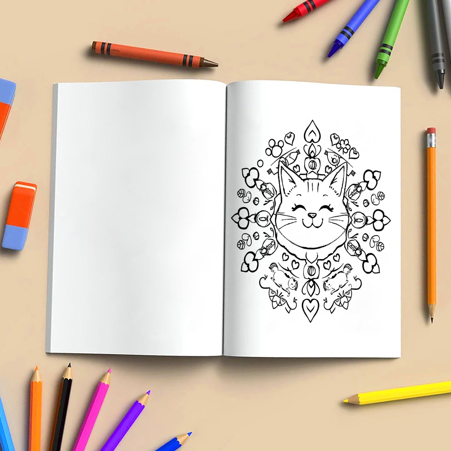 Whimsy Object Mandalas – Mandala Coloring Pages – 48 Pages – Donuts, Teacups, Cats & Cute Surprises – For All Ages