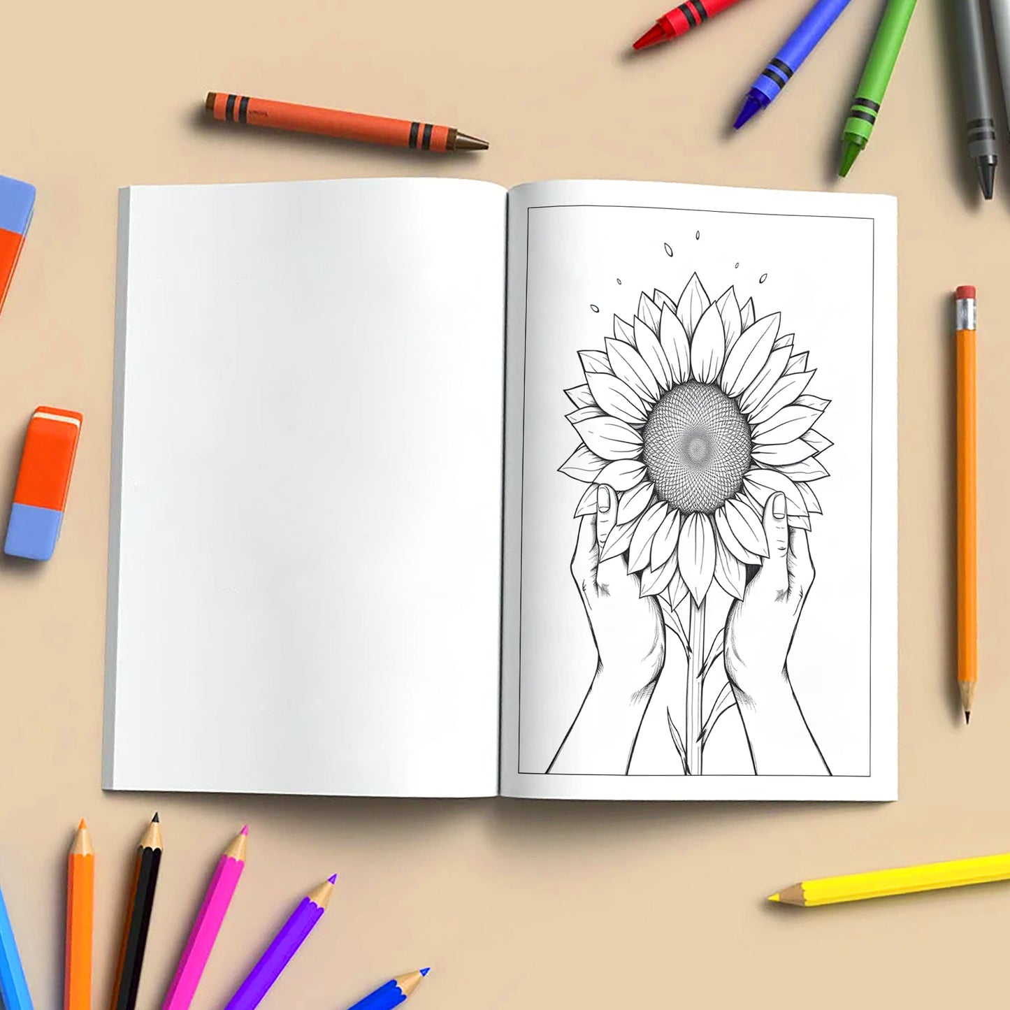 Hands of Bloom – Coloring Pages – 48 Symbolic Floral & Hand Illustrations – For Kids And Adults