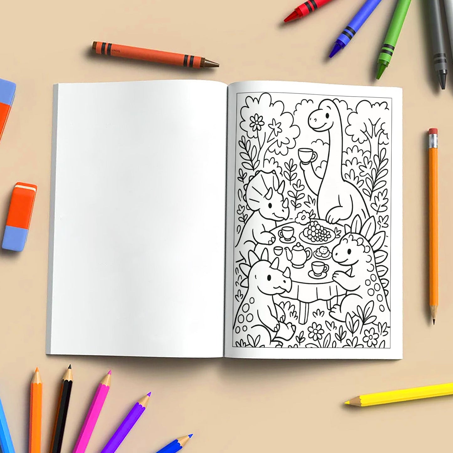 Dinosaurs’ Delightful Day in Nature – Dinosaur Coloring Pages – 48 Pages – Joyful, Outdoor, Prehistoric Scenes – For Kids