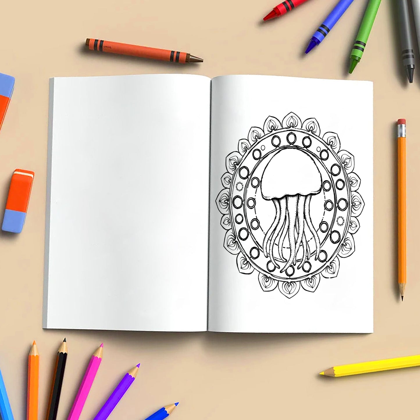 Ocean Mandalas – Mandala Coloring Pages – 48 Pages – Shells, Seahorses, Waves & Underwater Flow – For Adults