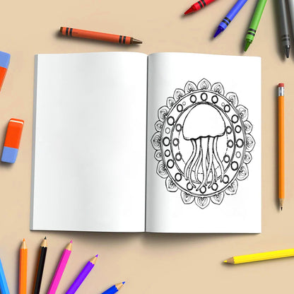 Ocean Mandalas – Mandala Coloring Pages – 48 Pages – Shells, Seahorses, Waves & Underwater Flow – For Adults