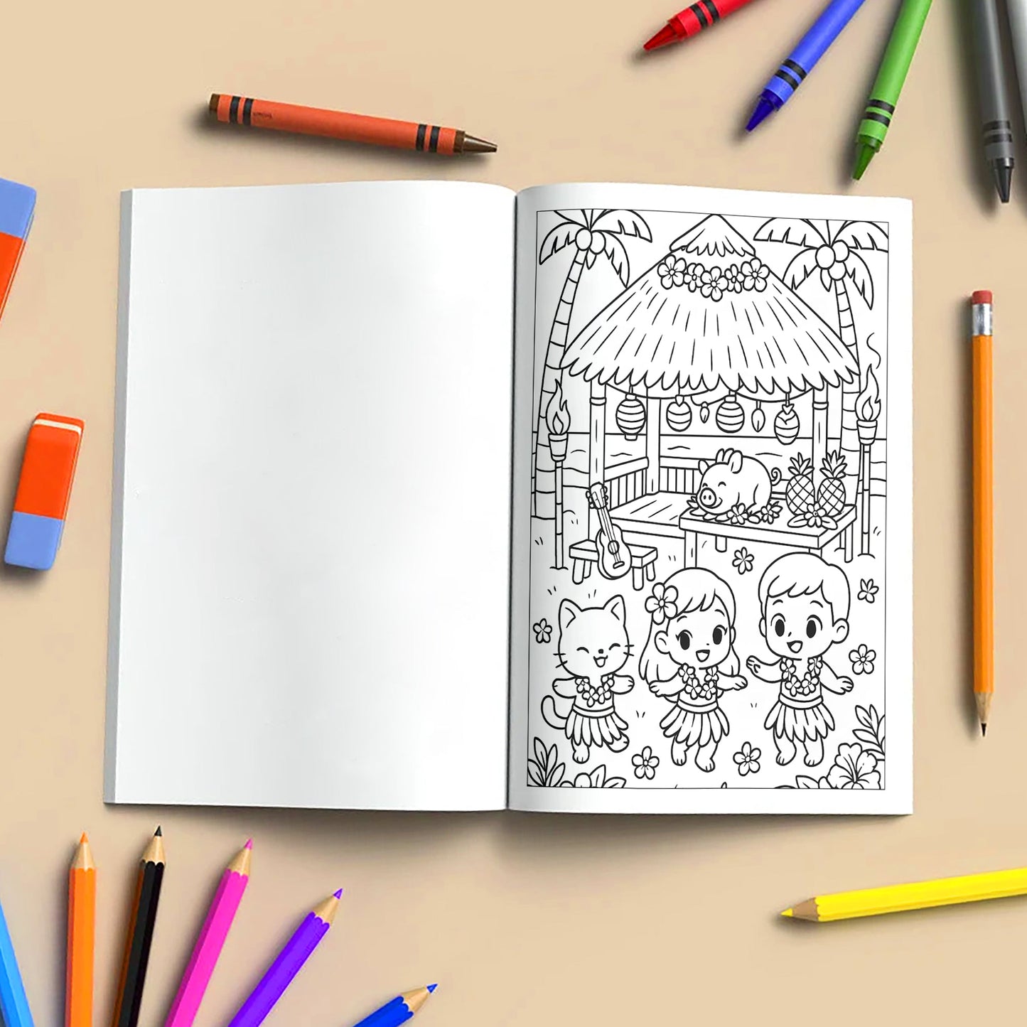 Cozy Tiki Days in Hawaii Coloring Pages – 48 Relaxing Tropical Island Scenes – For Kids