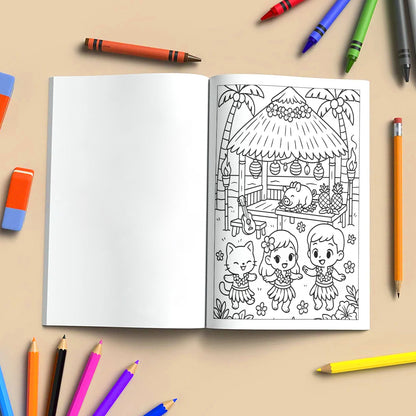 Cozy Tiki Days in Hawaii Coloring Pages – 48 Relaxing Tropical Island Scenes – For Kids
