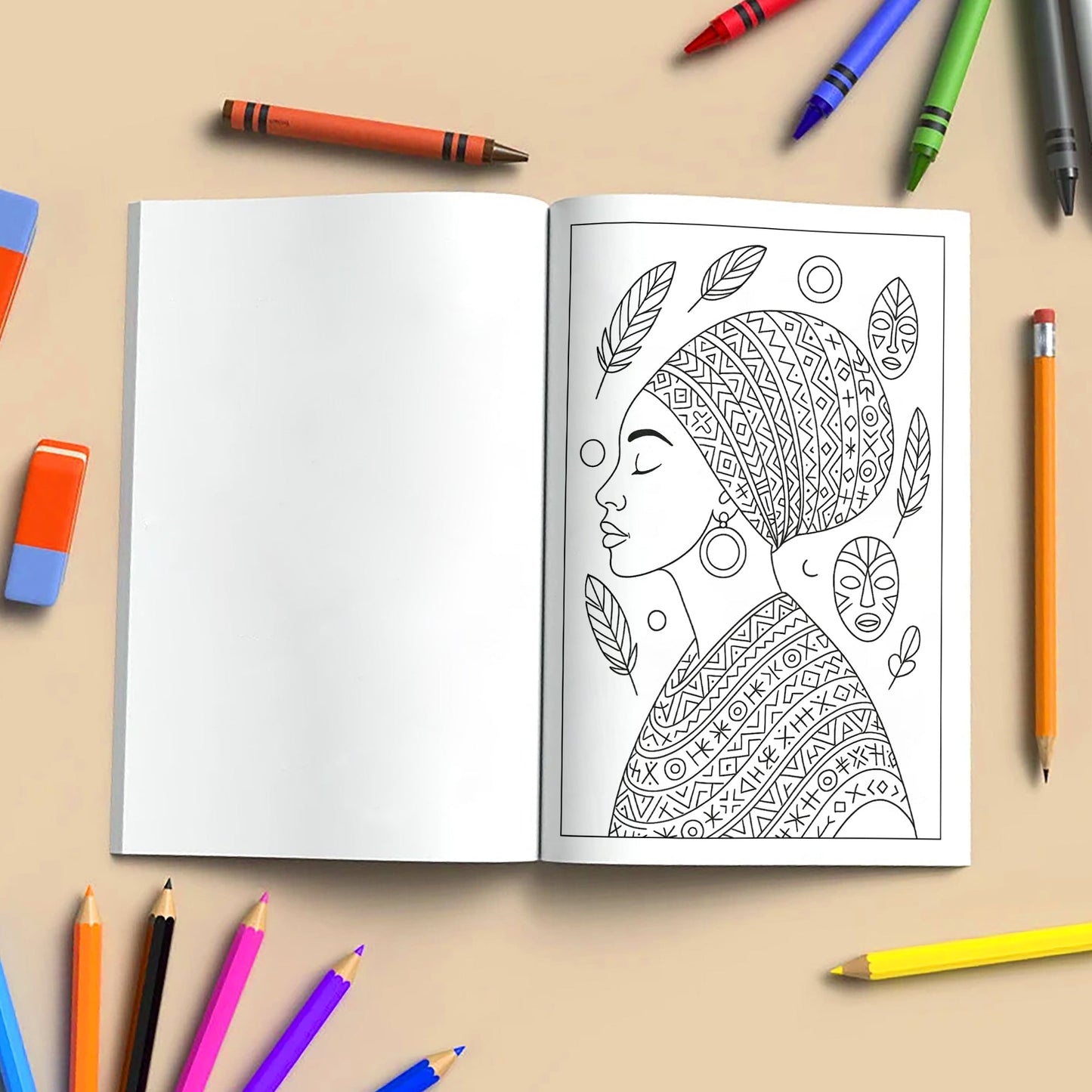 Cultural Elegance Coloring Pages – 48 Pages – Intricate Patterns, Regal Women, Global Style – For Adults