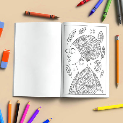 Cultural Elegance Coloring Pages – 48 Pages – Intricate Patterns, Regal Women, Global Style – For Adults