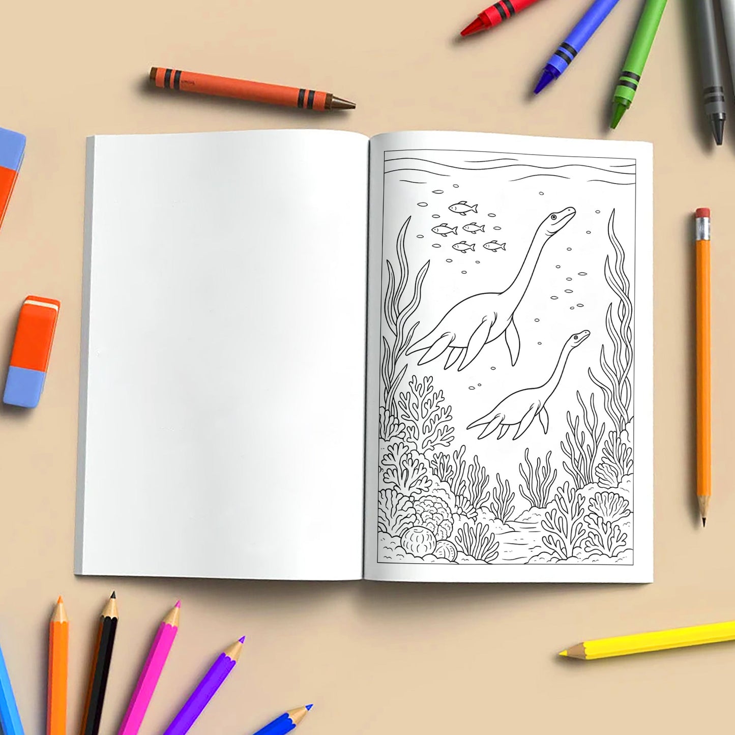 Underwater Dino Explorers – Dinosaur Coloring Pages – 48 Pages – Whimsical, Creative, Deep Sea Dinos – For All Ages