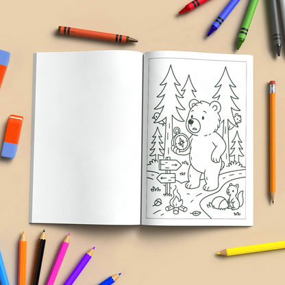 Brown Bear Adventures – Animal Coloring Pages – 48 Pages – Cute, Forest, Wholesome Moments – For Kids