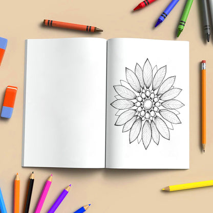 Nature Elements Mandala – Mandala Coloring Pages – 48 Pages – Leaves, Stones, Waves & Celestial Forms – For Adults