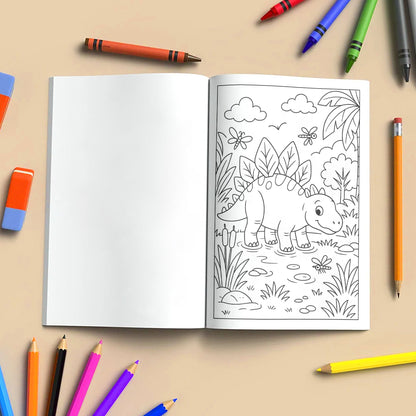 Gentle Dinosaurs in Nature Coloring Pages – 48 Pages – Cute, Calm, Jungle Adventures – For Children