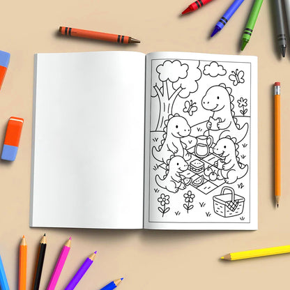 Dino Family Picnic Coloring Pages – 48 Pages – Fun, Cozy, Prehistoric Adventures – For Kids