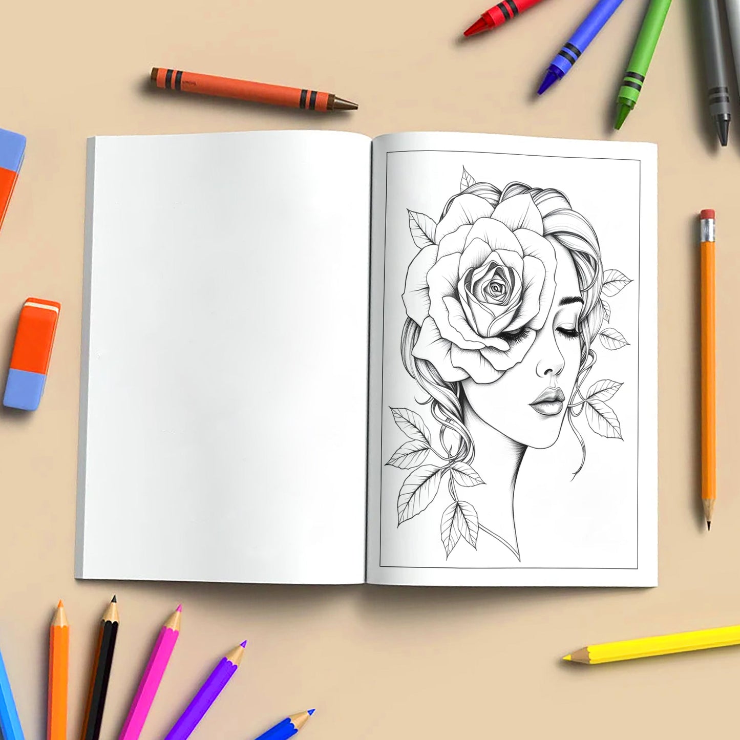 Faces in Bloom – Coloring Pages – 48 Surreal Floral Portraits – For Kids And Adults