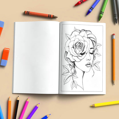 Faces in Bloom – Coloring Pages – 48 Surreal Floral Portraits – For Kids And Adults