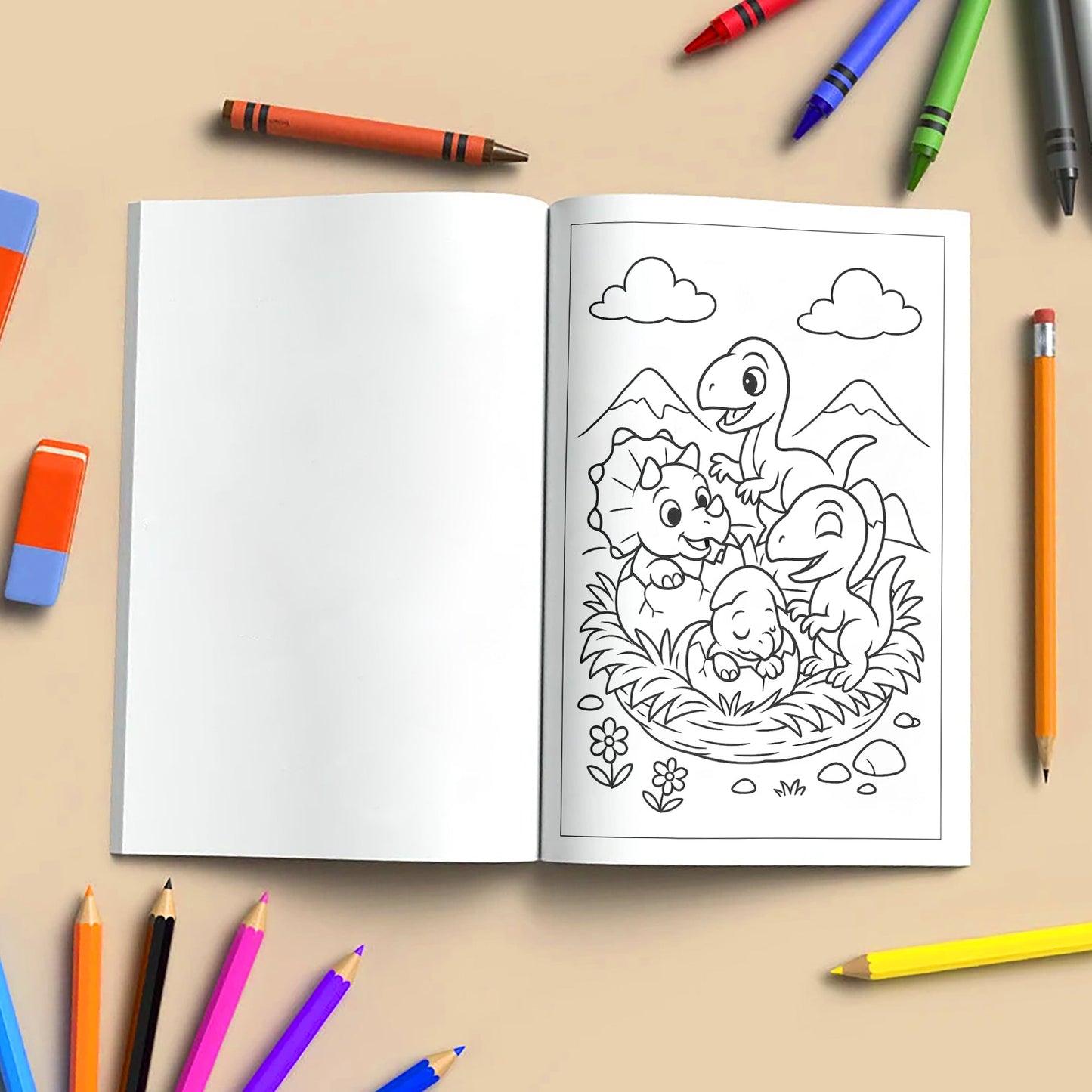 Baby Dino Adventures – Dinosaur Coloring Pages – 48 Pages – Cute, Playful, Prehistoric Fun – For Kids