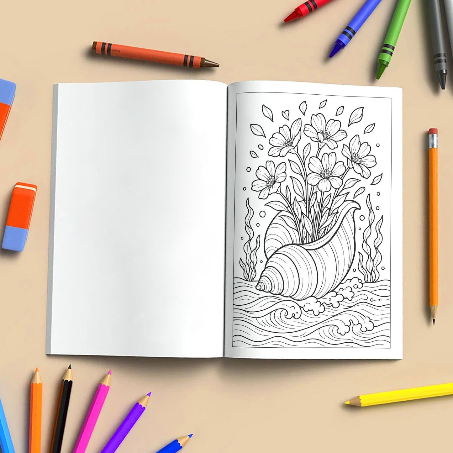 Seashell Blooms – Coloring Pages – 48 Ocean-Inspired Floral Designs – For Kids And Adults