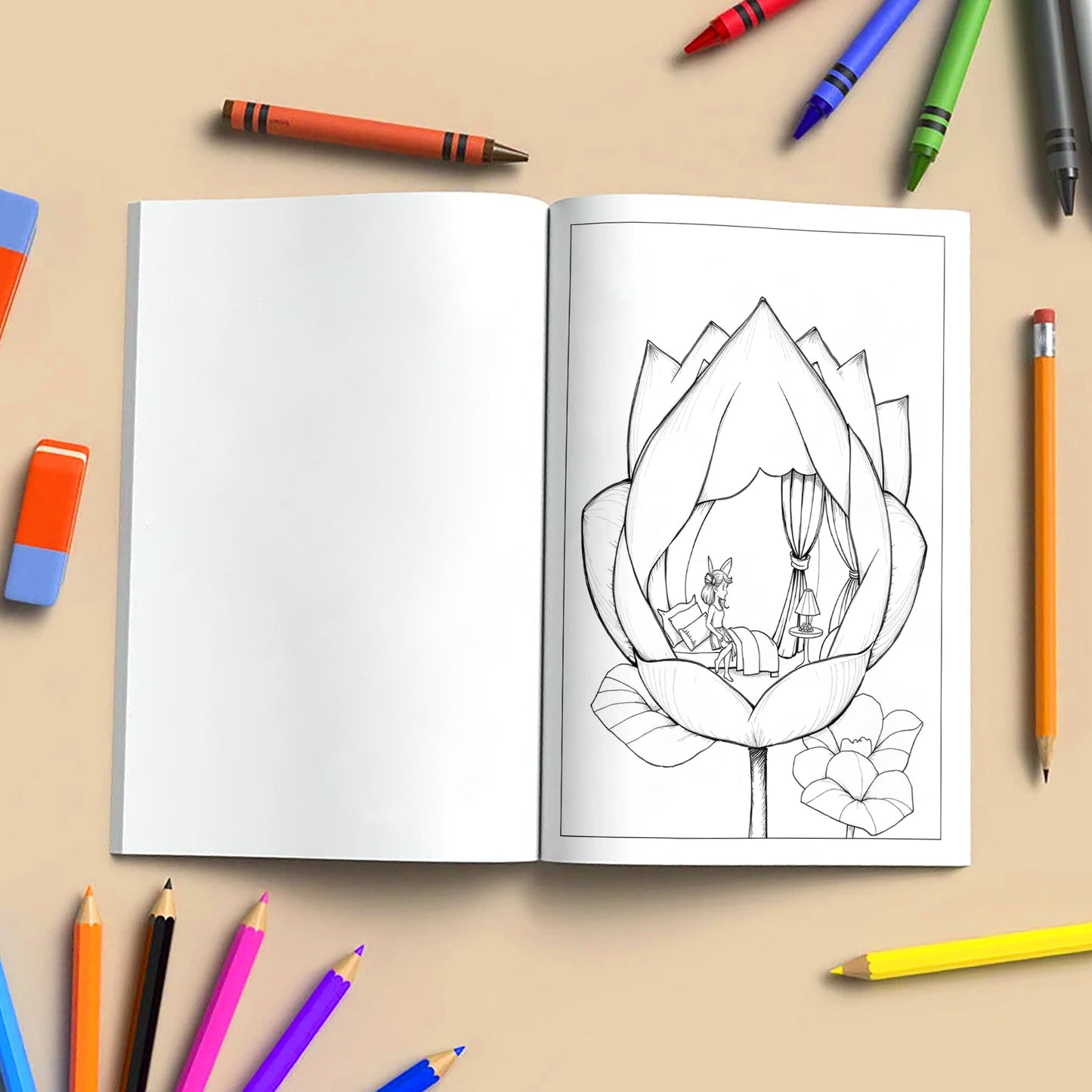 Fairies of the Lotus Bloom – Coloring Pages – 48 Magical Flower Scenes – For Kids and Adults