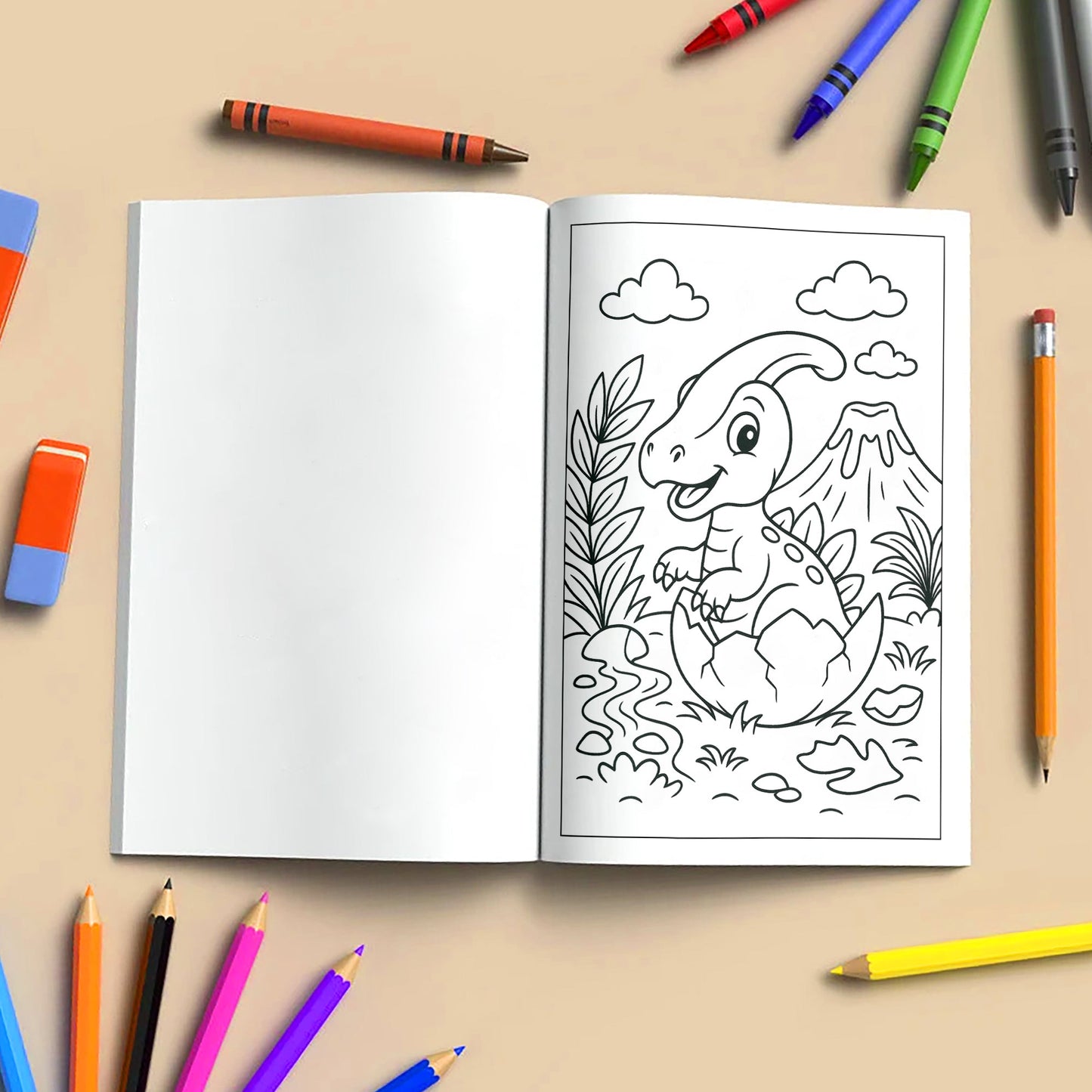 Dino Volcano World Coloring Pages for Kids – 48 Action-Packed Designs