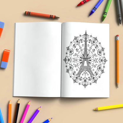 Architectural Mandalas of the World – Mandala Coloring Pages – 48 Pages – Eiffel Tower, Pyramids, Taj Mahal & More – For Adults