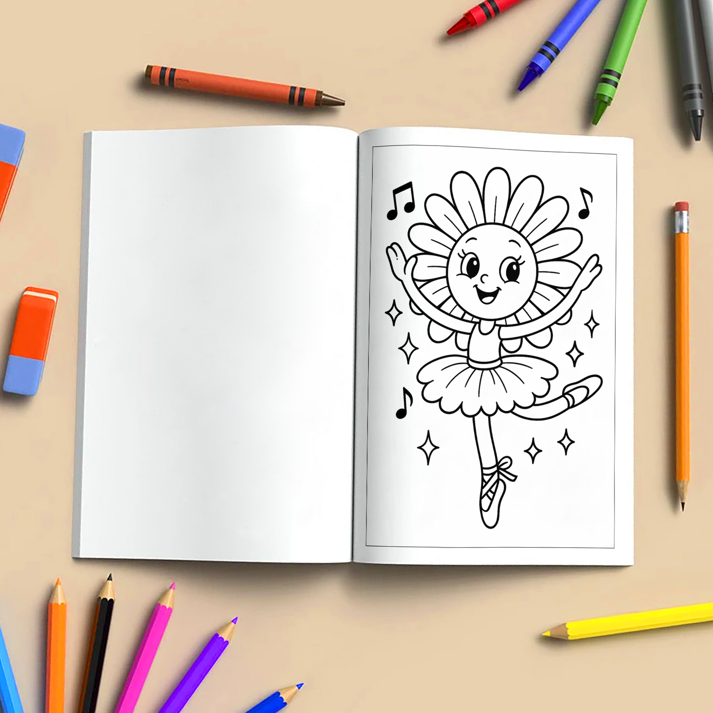 Dancing Flower Friends–  Flower Coloring Pages –  48 Pages - Cute, Whimsical, Ballerina Blooms – For Kids