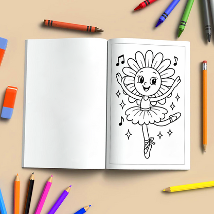 Dancing Flower Friends–  Flower Coloring Pages –  48 Pages - Cute, Whimsical, Ballerina Blooms – For Kids