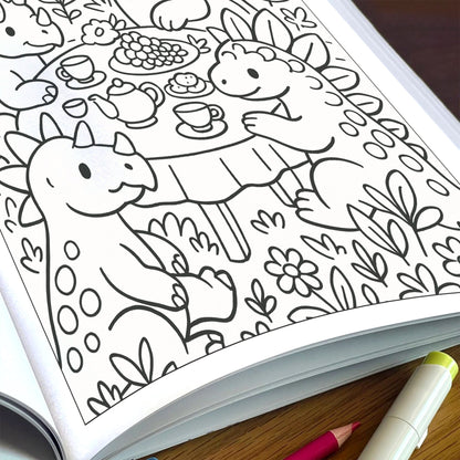 Dinosaurs’ Delightful Day in Nature – Dinosaur Coloring Pages – 48 Pages – Joyful, Outdoor, Prehistoric Scenes – For Kids