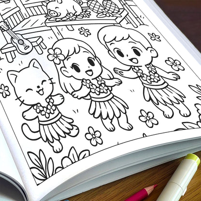 Cozy Tiki Days in Hawaii Coloring Pages – 48 Relaxing Tropical Island Scenes – For Kids