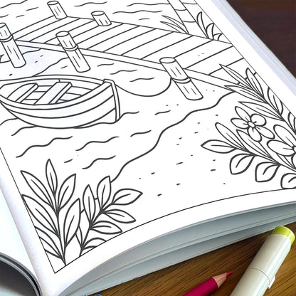 Peaceful Hawaii Views – Hawaii Coloring Pages – 48 Pages – Calming, Scenic, Island Moments – For Adults