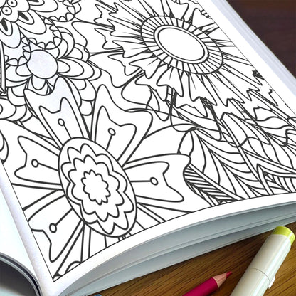 Floral Whimsy Escape – Flower Coloring Pages – 48 Pages – Intricate Blooms & Patterns – For Adults