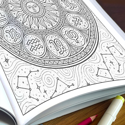 Zodiac Mandalas of the Cosmos Coloring Pages – 48 Celestial Astrology Designs for Adults