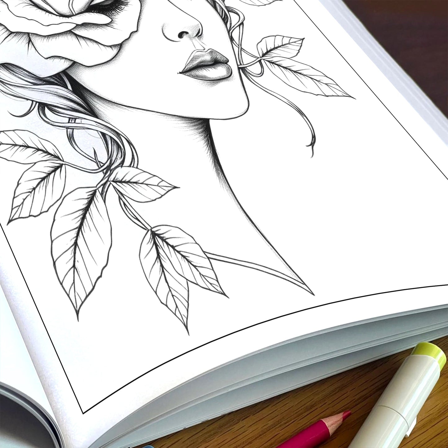 Faces in Bloom – Coloring Pages – 48 Surreal Floral Portraits – For Kids And Adults