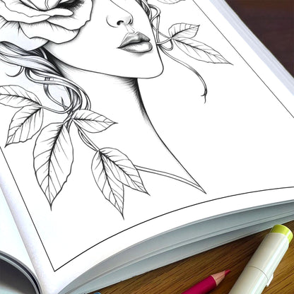 Faces in Bloom – Coloring Pages – 48 Surreal Floral Portraits – For Kids And Adults
