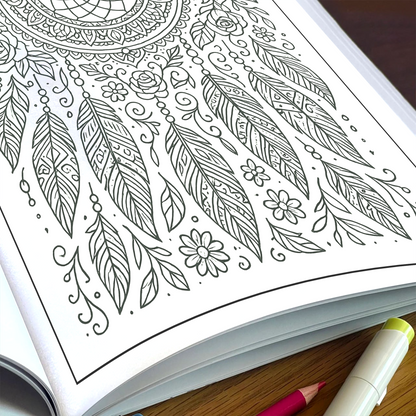 Dreamcatcher Bloom Mandalas Coloring Pages – 48 Intricate Boho Floral Designs for Adults