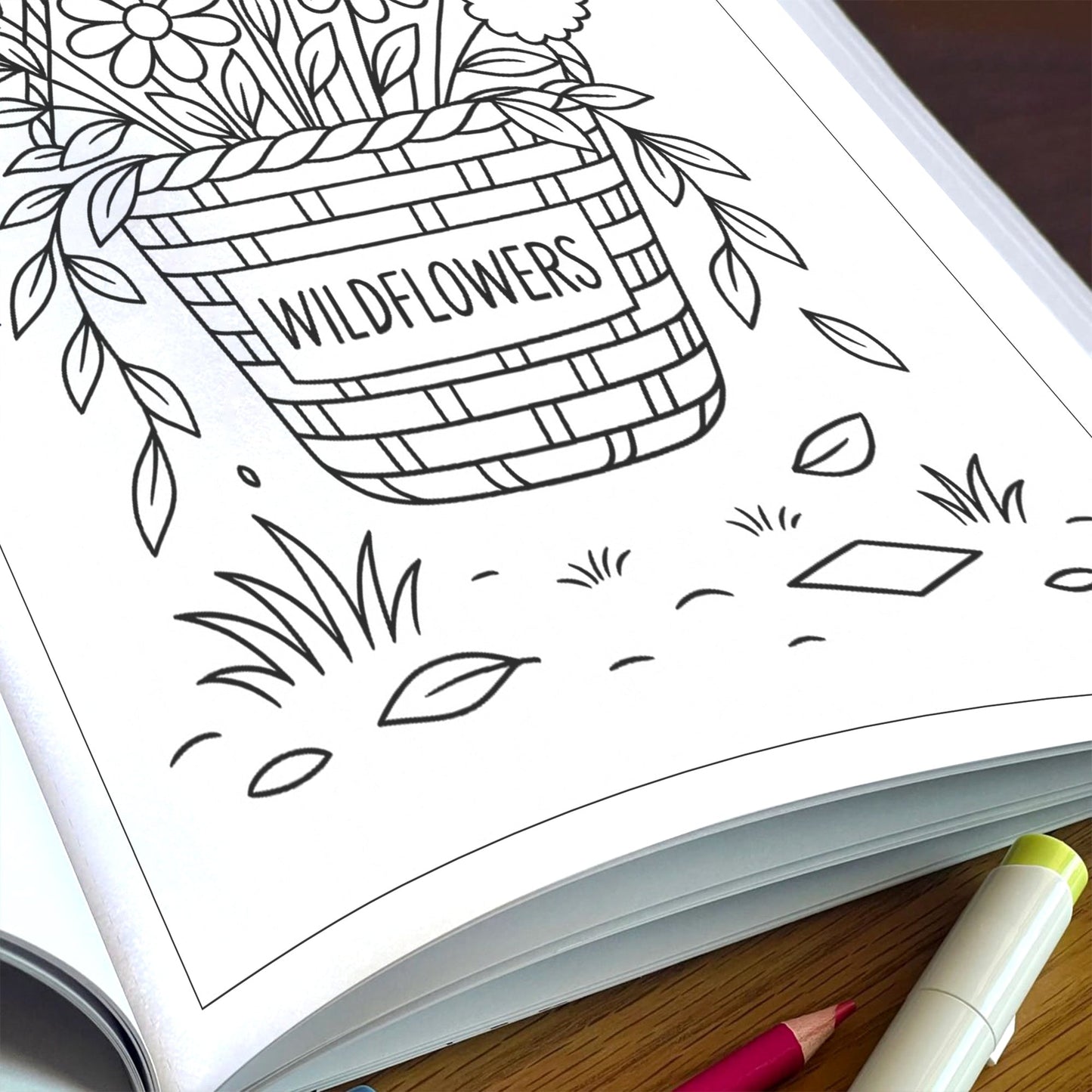 Wildflower Hanging Basket – Flower Coloring Pages – 48 Pages – Gentle, Rustic, Garden-Inspired Beauty – For Adults