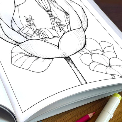 Fairies of the Lotus Bloom – Coloring Pages – 48 Magical Flower Scenes – For Kids and Adults