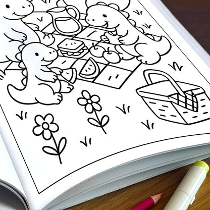 Dino Family Picnic Coloring Pages – 48 Pages – Fun, Cozy, Prehistoric Adventures – For Kids