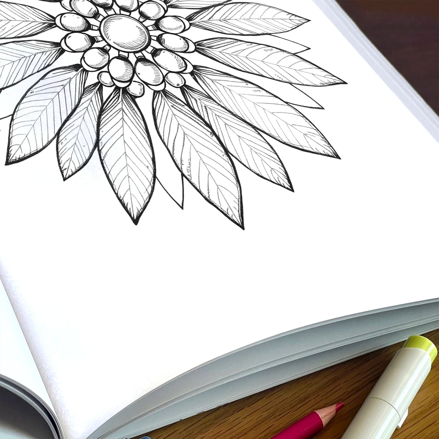 Nature Elements Mandala – Mandala Coloring Pages – 48 Pages – Leaves, Stones, Waves & Celestial Forms – For Adults