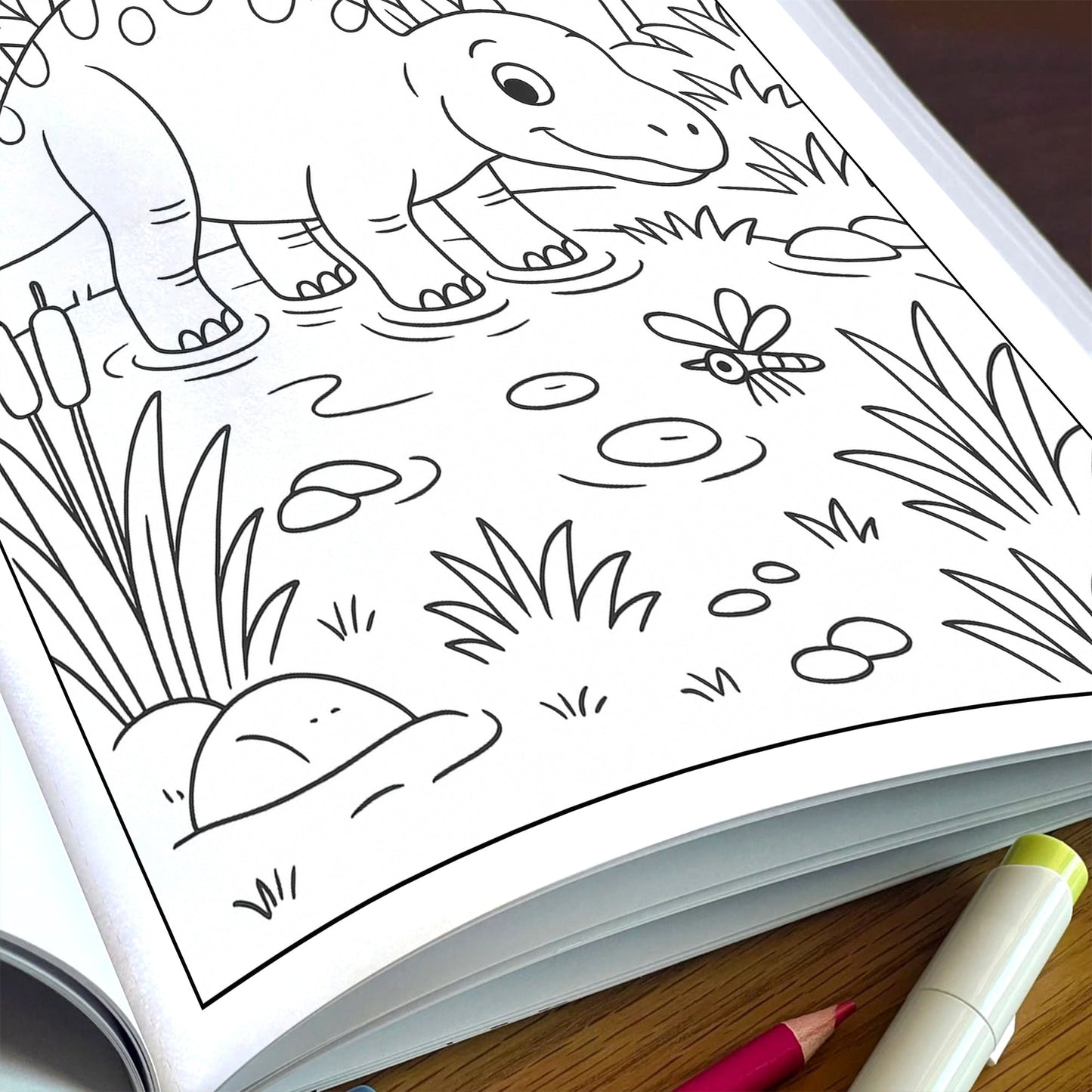 Gentle Dinosaurs in Nature Coloring Pages – 48 Pages – Cute, Calm, Jungle Adventures – For Children