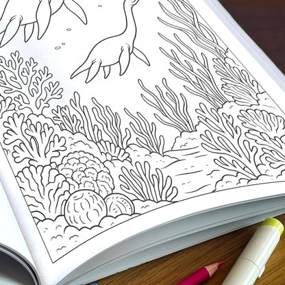 Underwater Dino Explorers – Dinosaur Coloring Pages – 48 Pages – Whimsical, Creative, Deep Sea Dinos – For All Ages