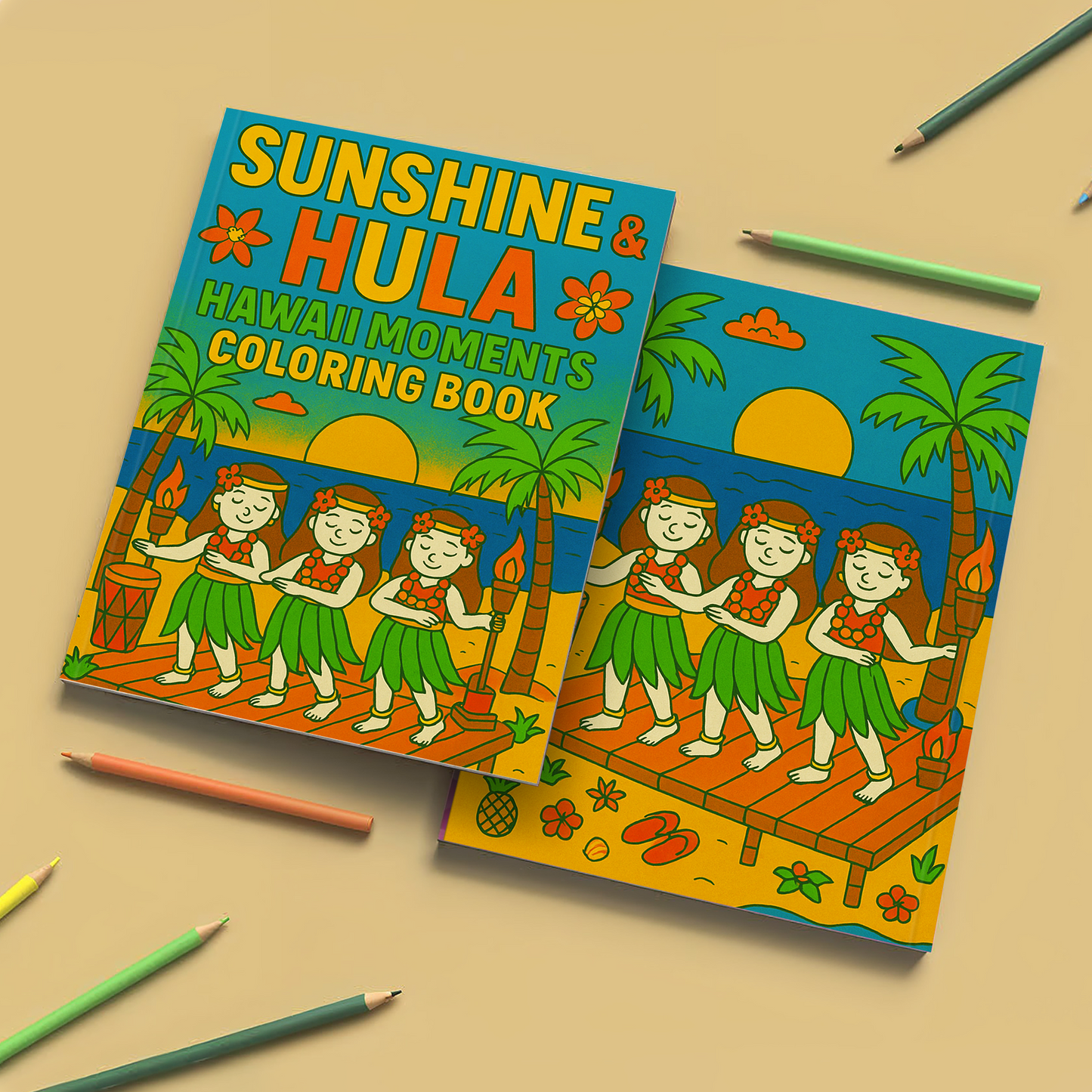 Sunshine & Hula Coloring Pages – 48 Pages – Fun, Tropical, Hawaiian Dances – For Kids
