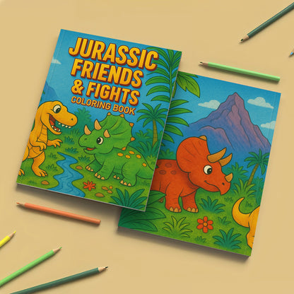 Jurassic Friends & Fights Coloring Pages for Kids – 48 Dino Adventures