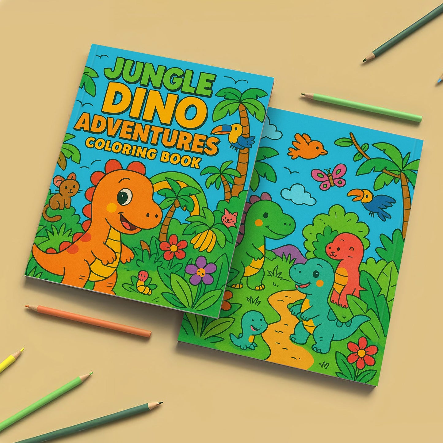 Jungle Dino Adventures Coloring Pages – 48 Pages – Fun, Wild, Prehistoric Jungle Scenes – For Kids