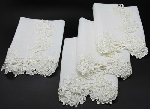 ML16149 English Rose Lace Trim Napkins, 20"x20", Set of 4 | Gift Shop & Gift Wrapping | Kitchen + Metal