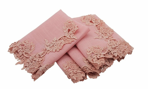 ML16149 English Rose Lace Trim Napkins, 20"x20", Set of 4 | Gift Shop & Gift Wrapping | Kitchen + Metal