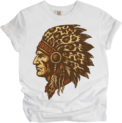 Leopard Print Indian Chief Head Shirt - Printed On Comfort Colors