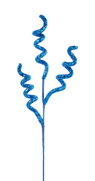 28"L SEQUIN CURLY SPRAY BLUE