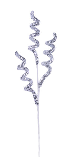 28"L SEQUIN CURLY SPRAY WHITE W/SILVER