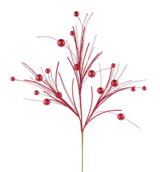 32"L GLITTERED BALL/TWIG FISHLINE SPRAY RED