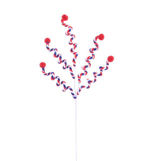 28"L GLITTER VELVET SWIRL POMPON SPRAY RED/WHITE/NAVY BLUE