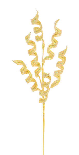 30"L V-CUT FOIL CURLY RIBBON SPRAY IRIDESCENT YELLOW